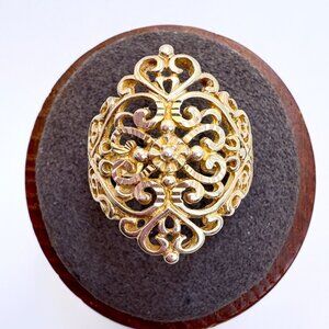 VTG Gold Over Sterling Silver Open Filigree Scroll Design Beaded Ring Size 7